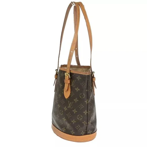 LOUIS VUITTON BUCKET PM Shoulder Tote Bag Monogram Leather Brown